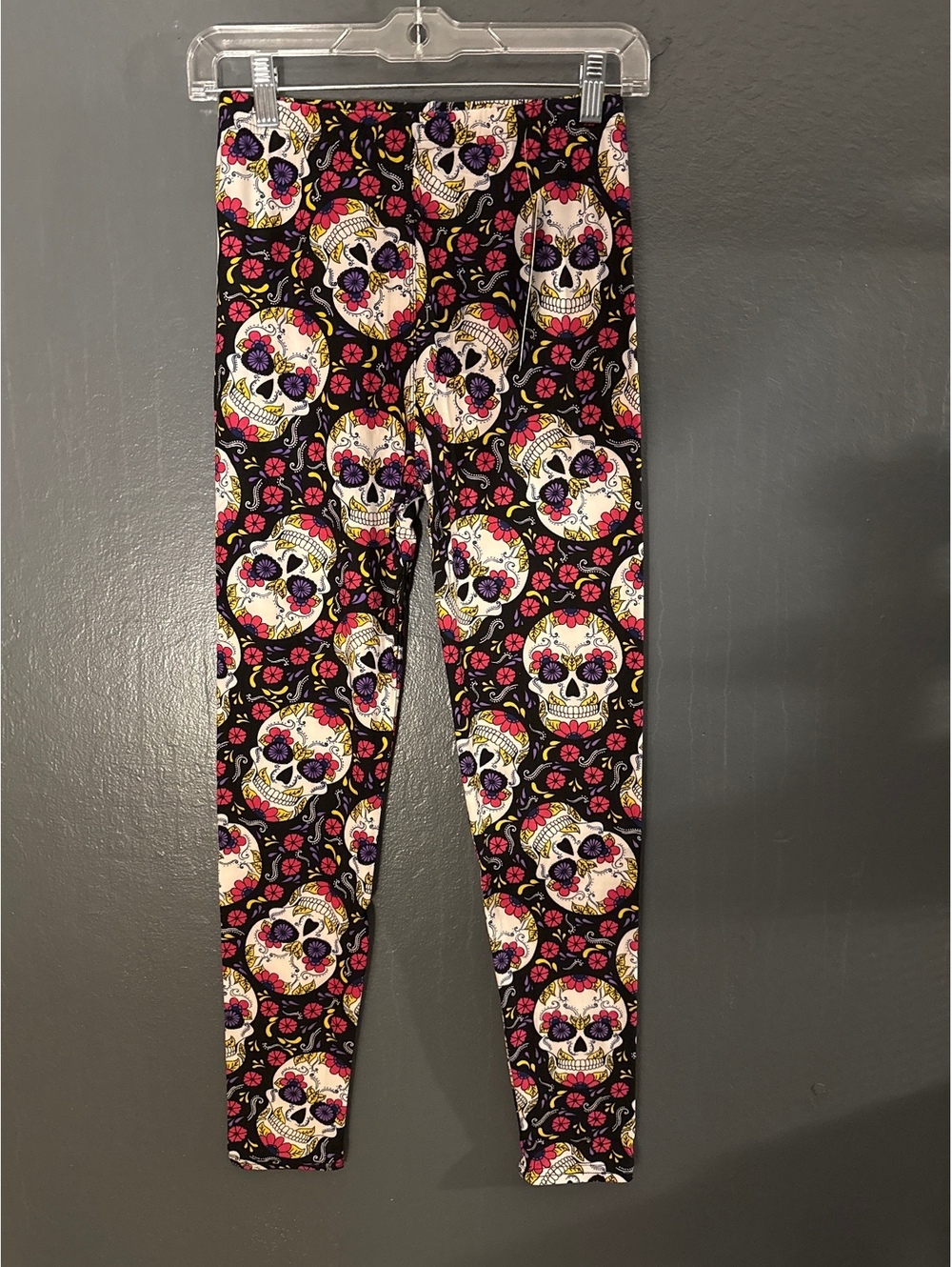 New Mix Women's One Size Black Floral Skull Print Leggings